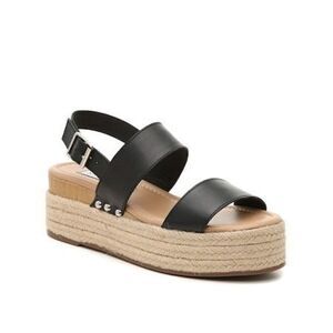 Steve Madden Espadrille Wedge Leather Black Sandals sz 10M